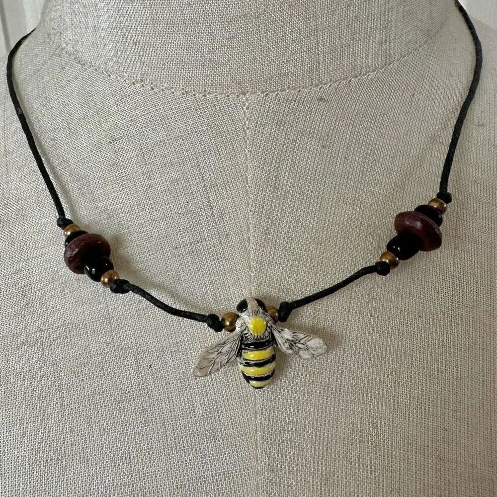 Ceramic bumble bee beaded necklace from Peru